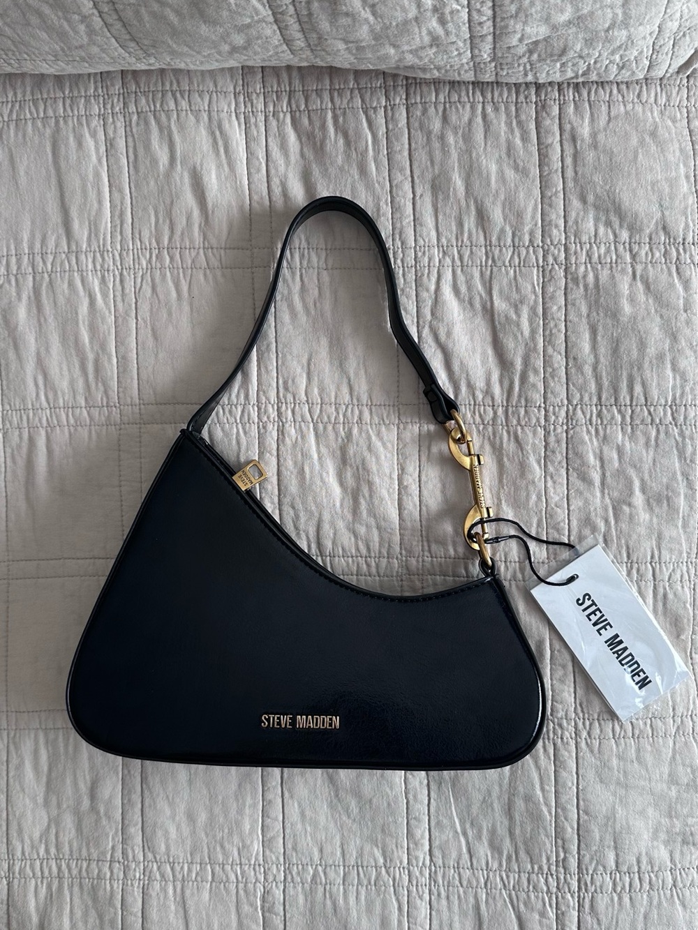 Steve Madden Black Shoulder Hobo Bag with Gold Hardware
